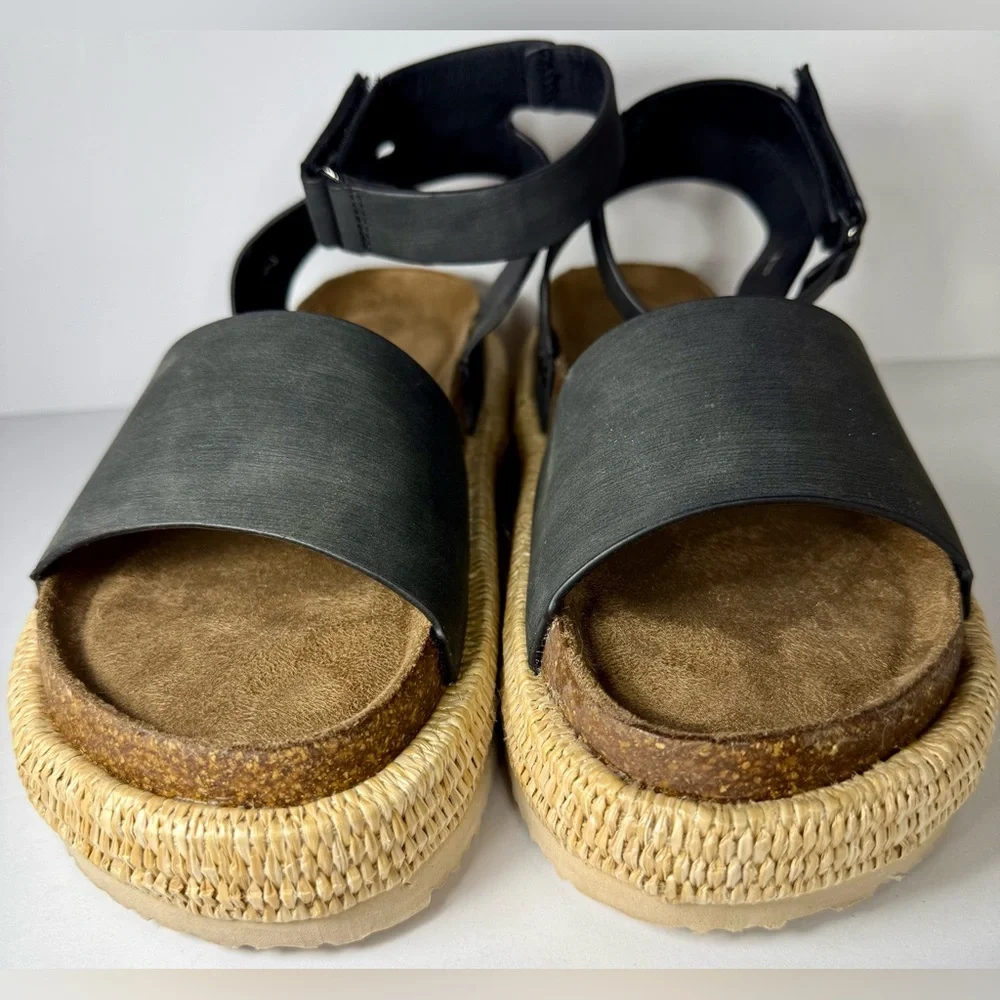 Pierre Dumas Women’s Size 7 Black Platform Sandals Woven Cork Ankle Strap
